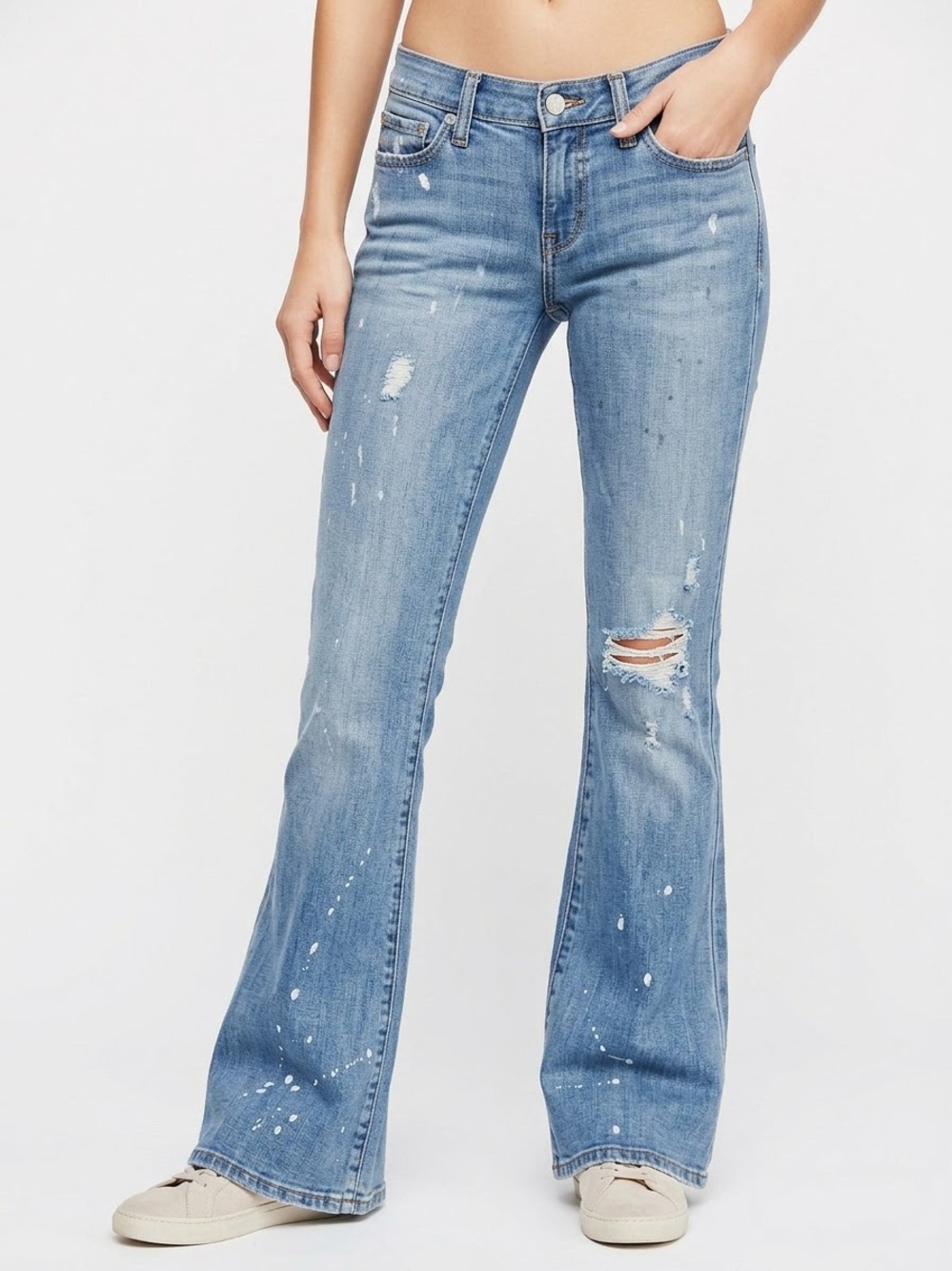 Abercrombie & Fitch Light Blue Flare Jeans with Distressed Detail